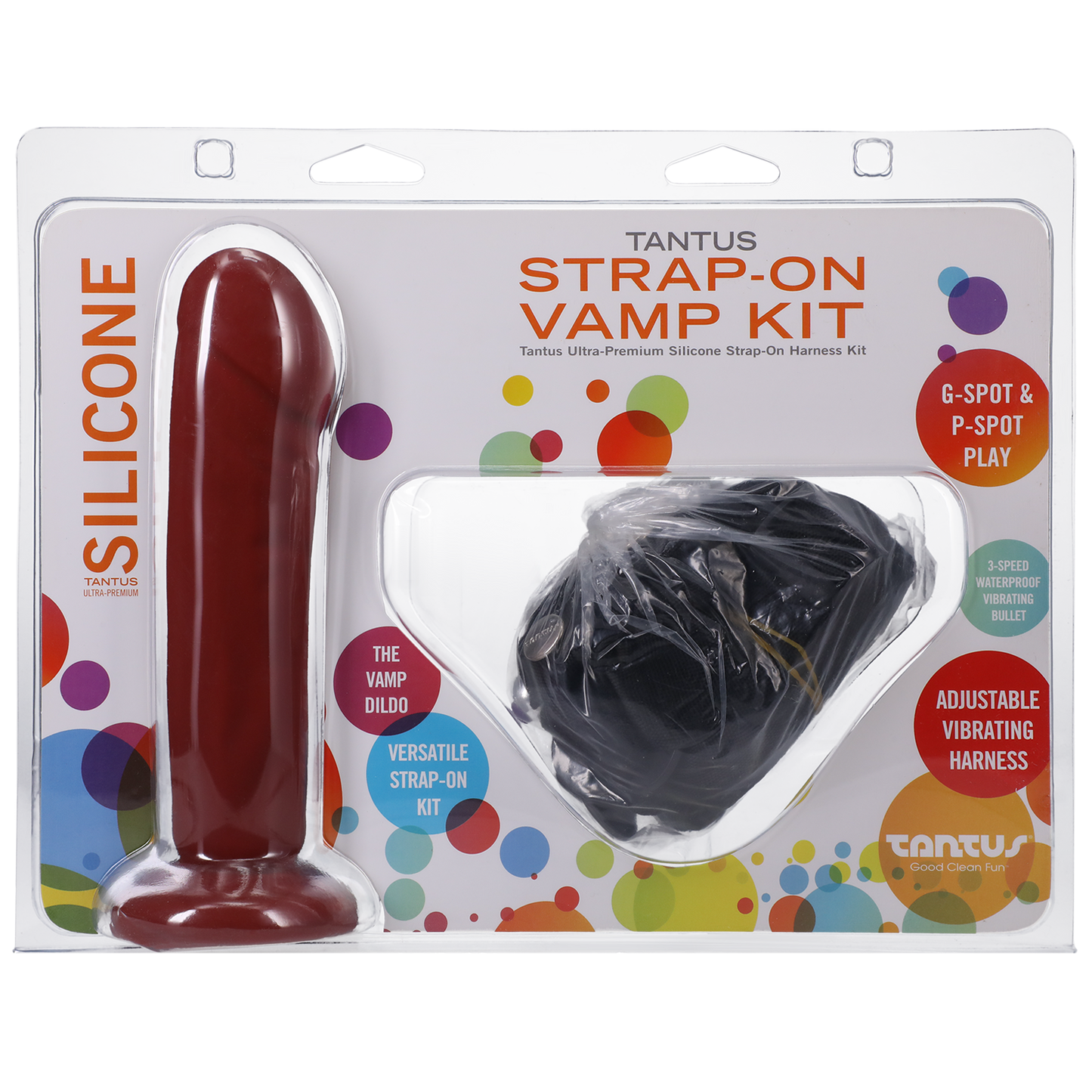 The Vamp: 7" Dildo in Crimson with Vibrating Harness
