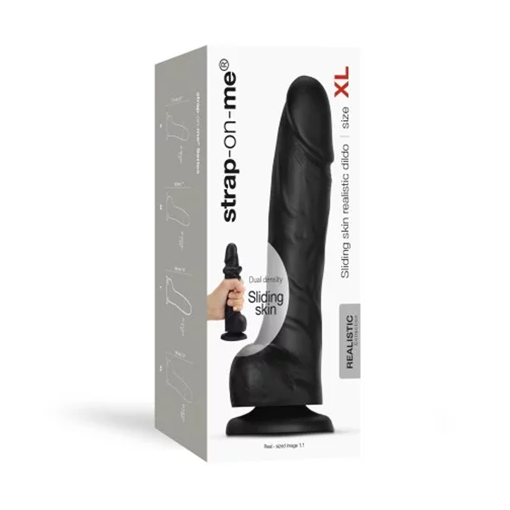 Strap-on-Me XL Sliding Skin Realistic Dildo 6" in BLACK