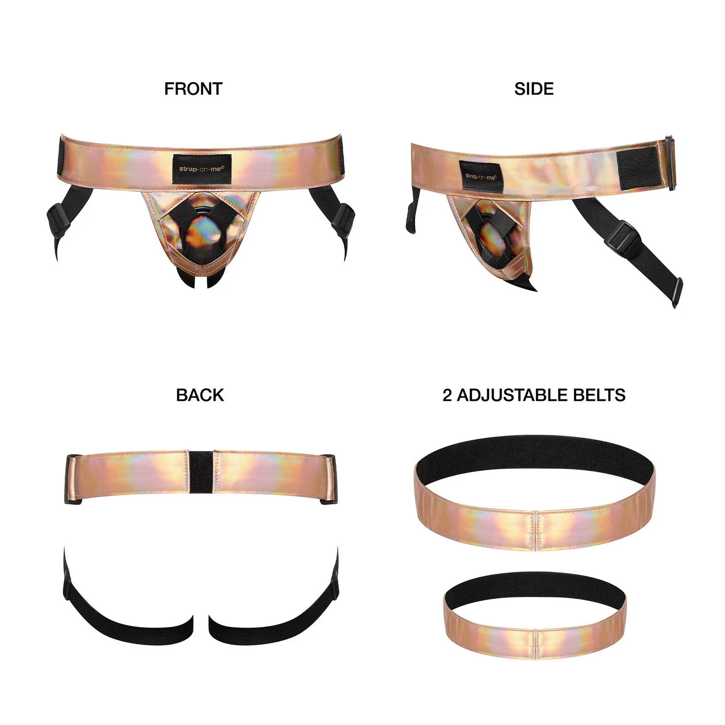 LEATHERETTE CURIOUS HARNESS by Strap-on-Me in Rose Gold Holographic